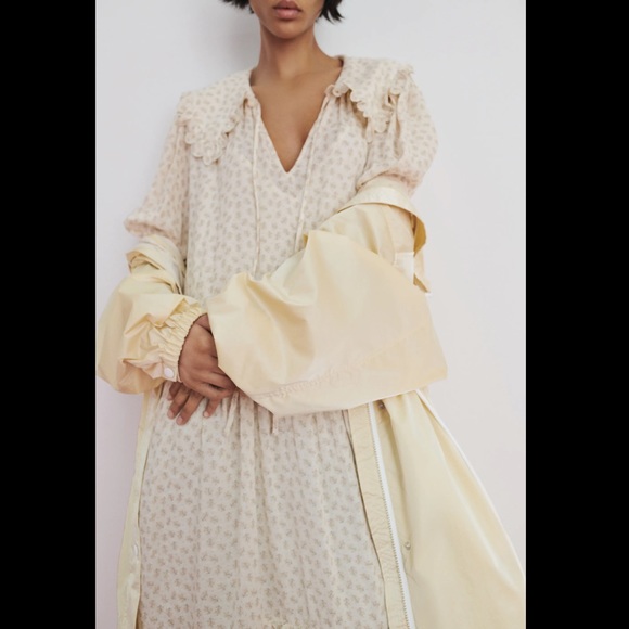 ZARA Floral Printed Muslin Midi Dress Ecru Beige - Picture 9 of 16